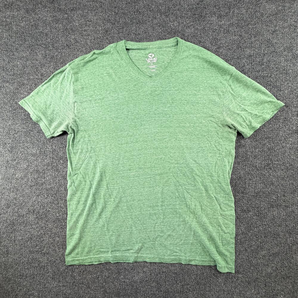 Liquid Blue Shirt Mens XL Green V-Neck Solid Blank Soft Tri-Blend Tee Tagless